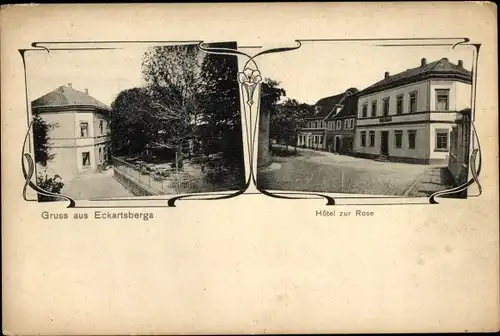 Ak Eckartsberga Burgenlandkreis, Hotel zur Rose, Straßenpartie