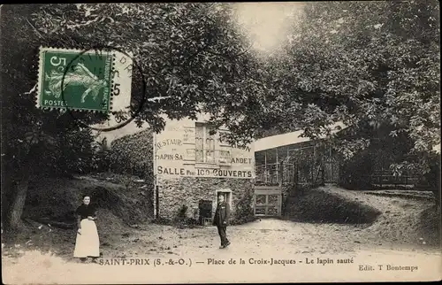 Ak Saint Prix Val d'Oise, Place de la Croix Jacques, le lapin sauté