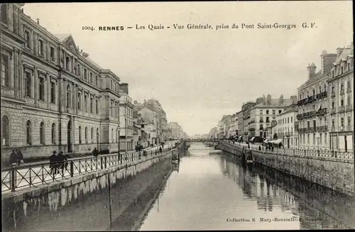 Postkarte Rennes Ille et Vilaine, Die Kais, Gesamtansicht, aufgenommen von der Pont Saint-Georges