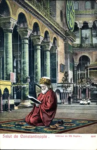 Ak Konstantinopel Istanbul Türkei, Ste. Sophie, türkischer Priester in einer Moschee