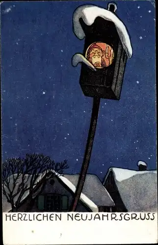 Ak Glückwunsch Neujahr, Zwerg im Vogelhaus