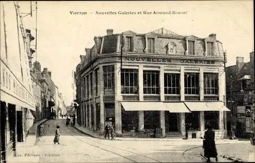 Ak Vierzon Cher, Nouvelles Galeries et Rue Armand Brunet