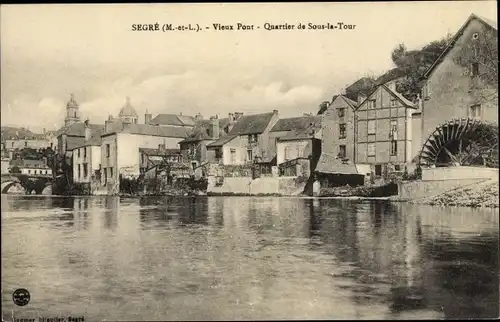Ak Segré Maine et Loire, Vieux Pont, Quartier de Sous la Tour, Wassermühle