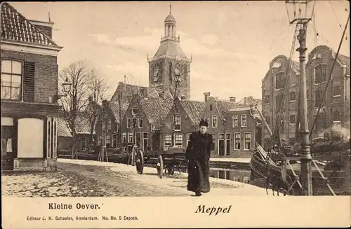 Ak Meppel Drenthe Niederlande, Kleine Oever, Winter