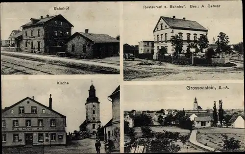 Ak Großenstein in Thüringen, Bahnhof, Restaurant zum Bahnhof, Kirche, Panorama