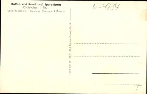 Ak Oldisleben am Kyffhäuser Thüringen, Kaffee und Konditorei Sparenberg