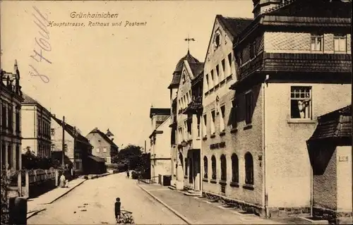 Ak Grünhainichen Sachsen, Hauptstraße, Rathaus, Postamt