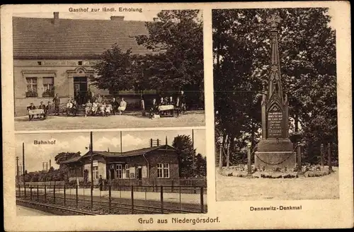 Ak Niedergörsdorf Brandenburg, Gasthof zur ländlichen Erholung, Dennewitz-Denkmal, Bahnhof