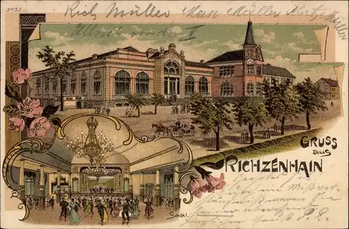 Litho Richzenhain Waldheim in Sachsen, Gasthaus, Innenansicht