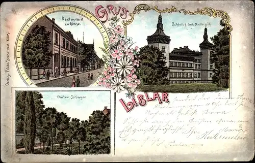 Litho Liblar Erftstadt in Nordrhein Westfalen, Restaurant zur Krone, Schloss von Graf Metternich