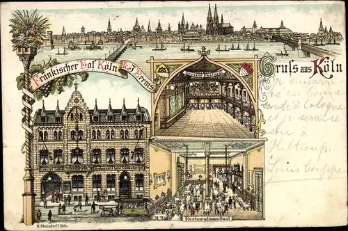 Litho Köln am Rhein, Restaurant Fränkischer Hof, Großer Saal, Rheinansicht