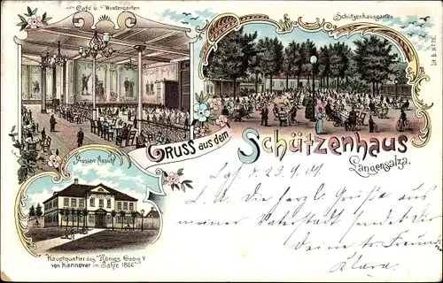 Litho Bad Langensalza in Thüringen, Schützenhaus, Cafe, Wintergarten, Schützenhausgarten