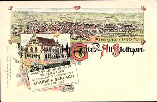 Litho Stuttgart in Baden Württemberg, Damenkleiderstoffe Krabbe & Gerlach, Lusthaus