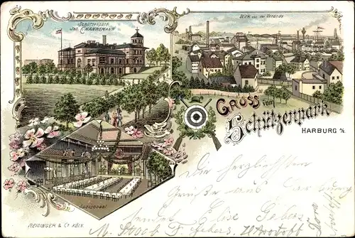 Litho Hamburg Harburg, Gruß vom Schützenpark, Schützenhaus Inh. C. Hannemann