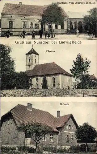 Ak Nunsdorf Zossen in Brandenburg, Gasthof, Schule, Kirche