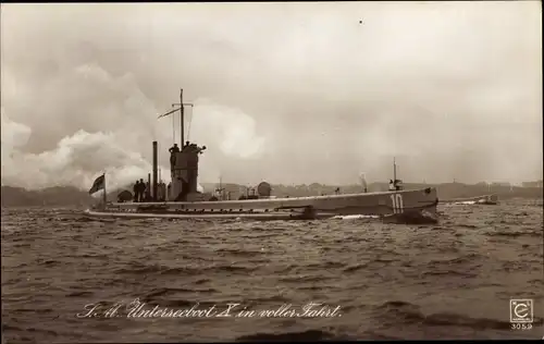 Ak Deutsches U Boot, SM Unterseeboot 10 in voller Fahrt, Kaiserliche Marine