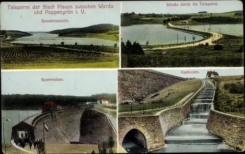 Ak Jocketa Pöhl Vogtland, Talsperre der Stadt Plauen, Sperrmauer, Kaskaden