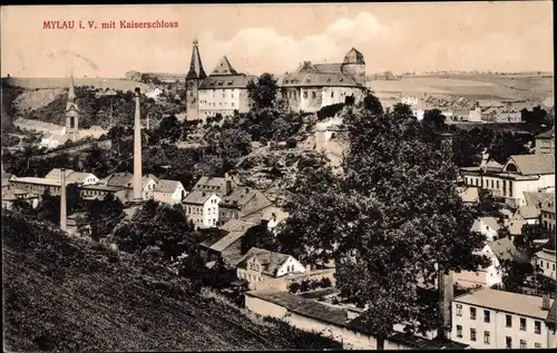Ak Mylau Reichenbach im Vogtland, Gesamtansicht, Kaiserschloss