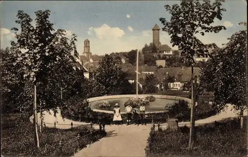 Ak Auerbach im Vogtland, Schloss und Kirche von den Schulanlagen gesehen