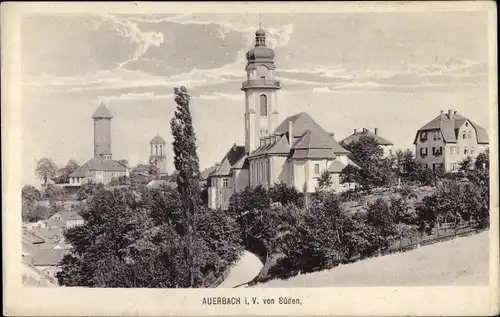 Ak Auerbach im Vogtland, Teilansicht von Süden, Kirche