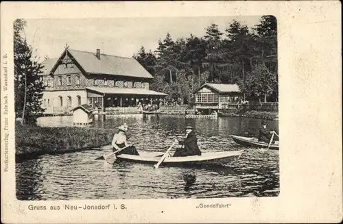 Ak Neu Jonsdorf in der Oberlausitz Sachsen, Gasthaus Gondelfahrt, Ruderboote