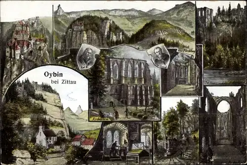 Künstler Ak Oybin, Blick vom Pferdeberg, Karl IV., Kirchenruine