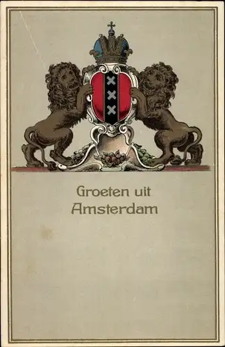 Wappen Ak Amsterdam Nordholland Niederlande, Löwen, Krone