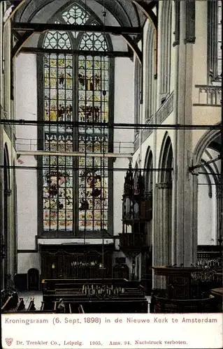 Ak Amsterdam Nordholland Niederlande, Nieuwe Kerk, Kroningsraam