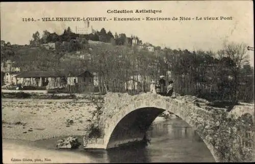 Ak Villeneuve Loubet Alpes Maritimes, die alte Brücke