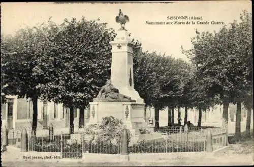 Ak Sissonne Aisne, Denkmal für die Gefallenen des Ersten Weltkriegs