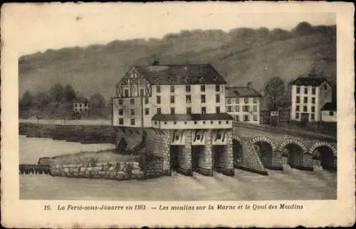 Ak La Ferté sous Jouarre Seine et Marne, Die Mühlen an der Marne und der Quai des Moulins