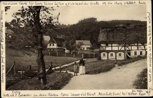 Ak Oybin in Sachsen, Straßenpartie, Frau mit Kind, Die Hölle