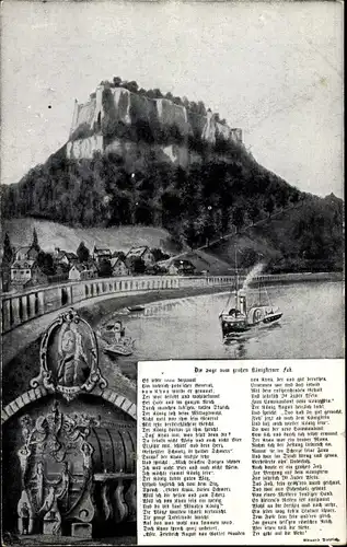 Ak Königstein an der Elbe Sächsische Schweiz, Sage, Festung, Fass, Dampfer