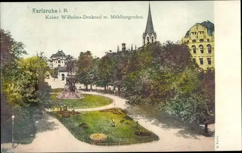 Ak Karlsruhe in Baden, Kaiser Wilhelm-Denkmal, Mühlburgerthor