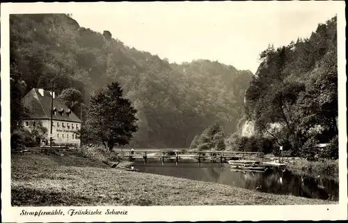 Ak Behringersmühle Gößweinstein in Oberfranken, Stempfermühle, Brücke