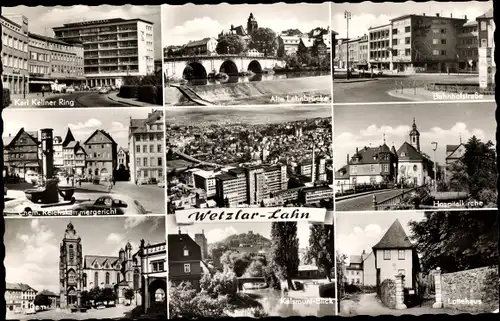 Ak Wetzlar in Hessen, Straßenpartie, Lahnbrücke, Dom, Kirche, Kalsmunt Blick