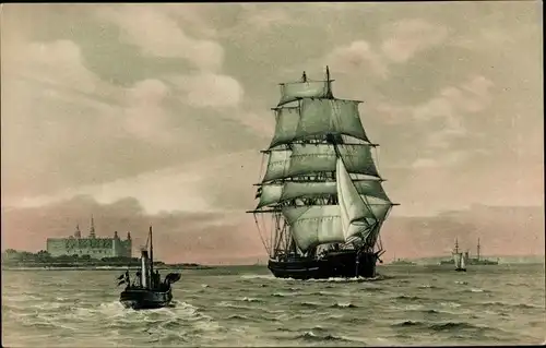Ak Helsingør Helsingör Dänemark, Kronborg, Segelschiff