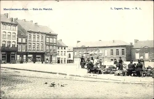 Ak Marchienne am Pont Charleroi Wallonia Hennegau, Ecke des Marktes