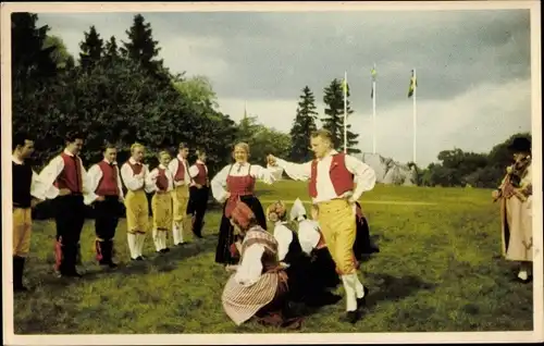 Ak Skansen Stockholm Schweden, Volkstanz in Tracht