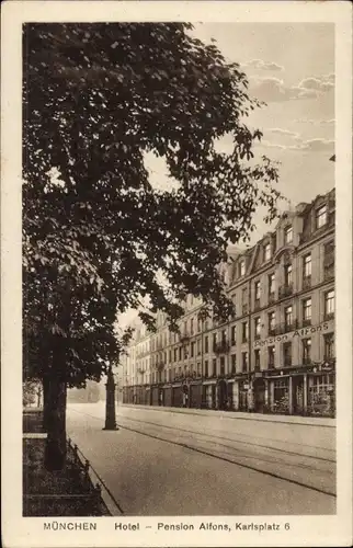 Ak München Bayern, Hotel Alfons, Josef Pöppel, Karlsplatz 6, Straßenpartie