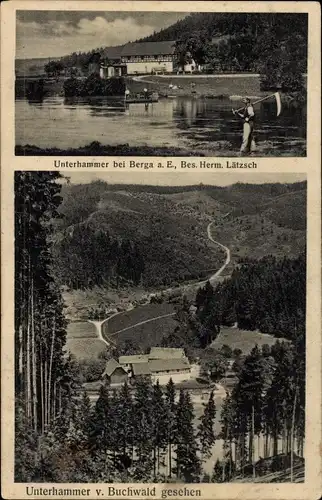 Ak Unterhammer Berga an der Elster Thüringen, Totalansicht, Buchwald