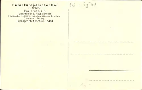 Ak Karlsruhe in Baden, Hotel Europäischer Hof