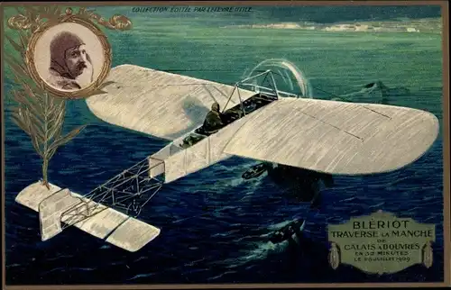 Präge Ak Blériot, Traverse la Manche, Flugzeug