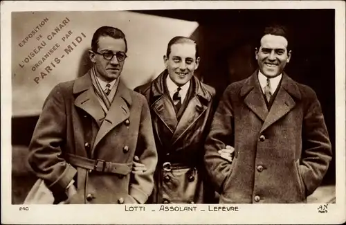 Ak Lefèvre, Assolant, Lotti, Piloten, Flugpioniere, New York-Paris Raid 1930, Porträt