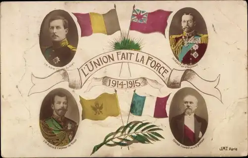 Ak-Präsident Poincaré, Zar Nikolaus II., König Georg V., König Albert I