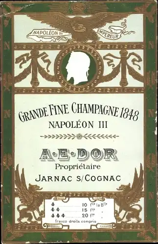 Ak Jarnac Charente, Grande Fine Champagner 1848 Napoleon III, AE Dor