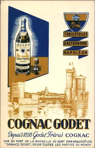 Ak Cognac Godet, Depuis 1838, Trois Étoiles Gastronome Napoléon, Reklame