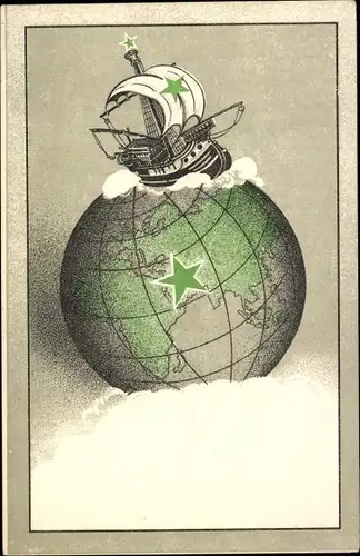 Ak Esperanto, Segelschiff, Globus