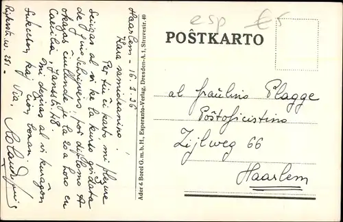 Ak Esperanto, Segelschiff, Globus