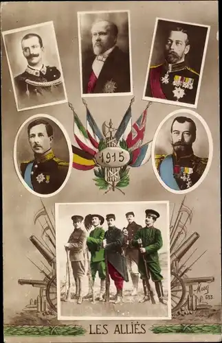 Ak Die Alliierten, König Albert I., Georg V., Zar Nikolaus II., Vittorio Emanuele III, Poincaré